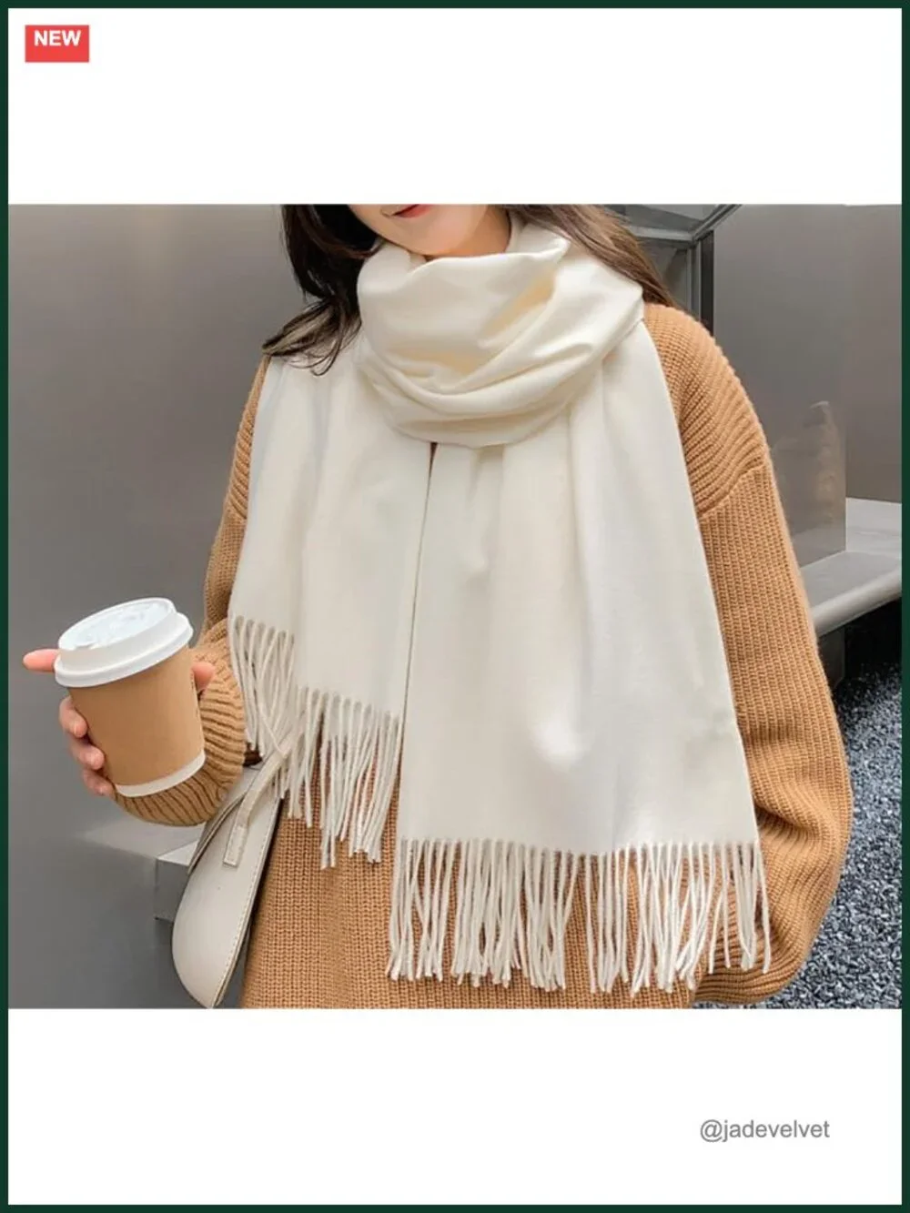 Warm Winter Scarf Shawl Wrap with Tassels Oversized 78.7x26.8